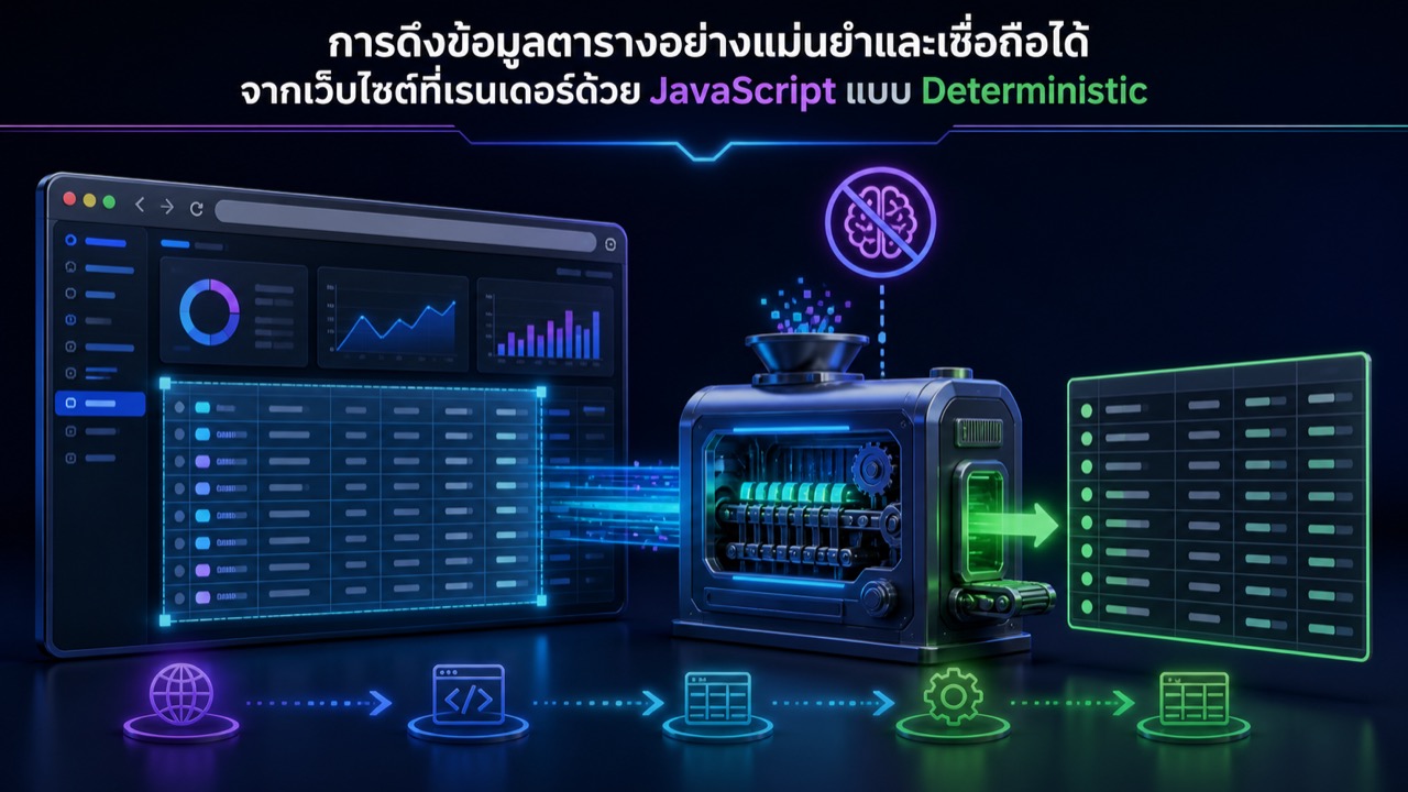 ภาพประกอบ: Tool: scrape_table — ดึงตารางจากเว็บ JS-rendered แบบ deterministic ไม่พึ่ง AI